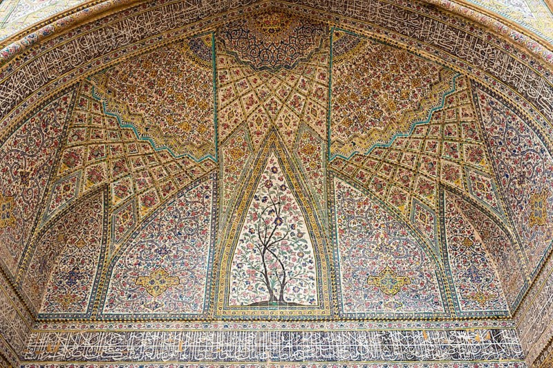 Ceiling with intricately painted tiles