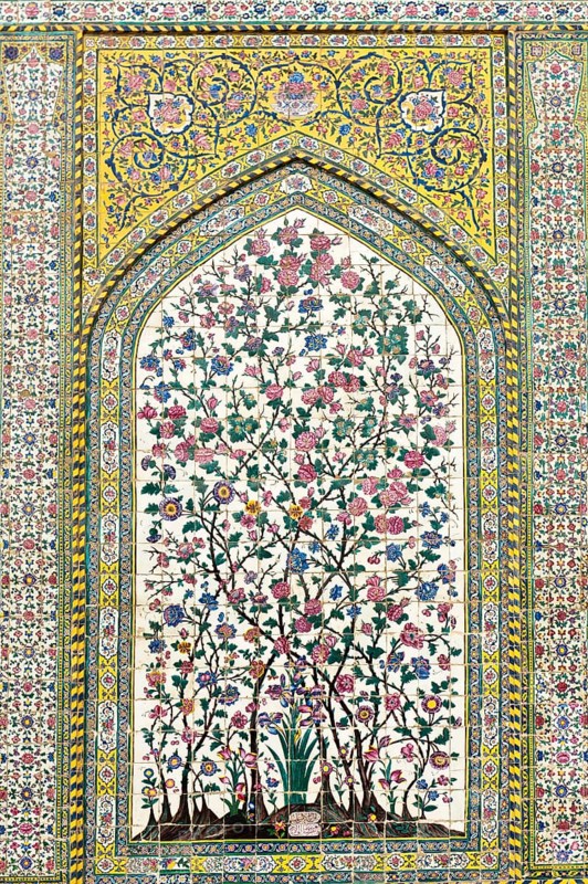 Wall with intricately painted tiles