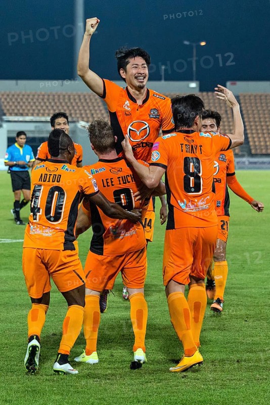 Goal celebration Satoshi Naganoof the FC Nakhon Ratchasima