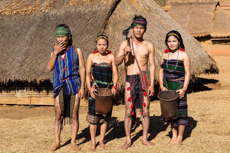 Native Phnong people wearing traditional costume