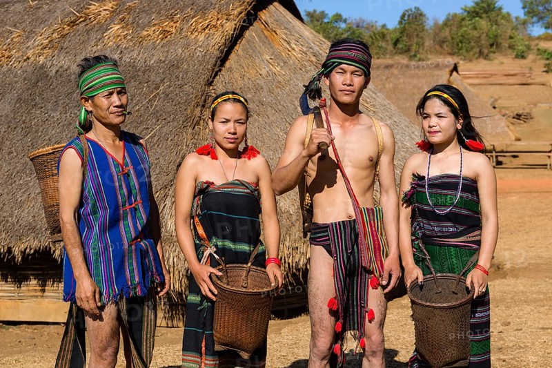 Native Phnong people wearing traditional costume