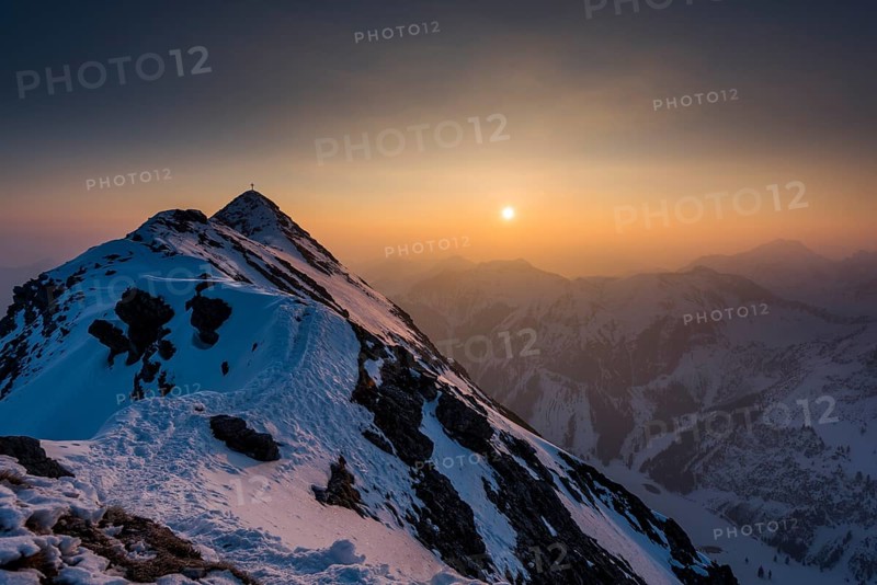 Sunrise above the Allgau Alps with peak of the Gaisshorn