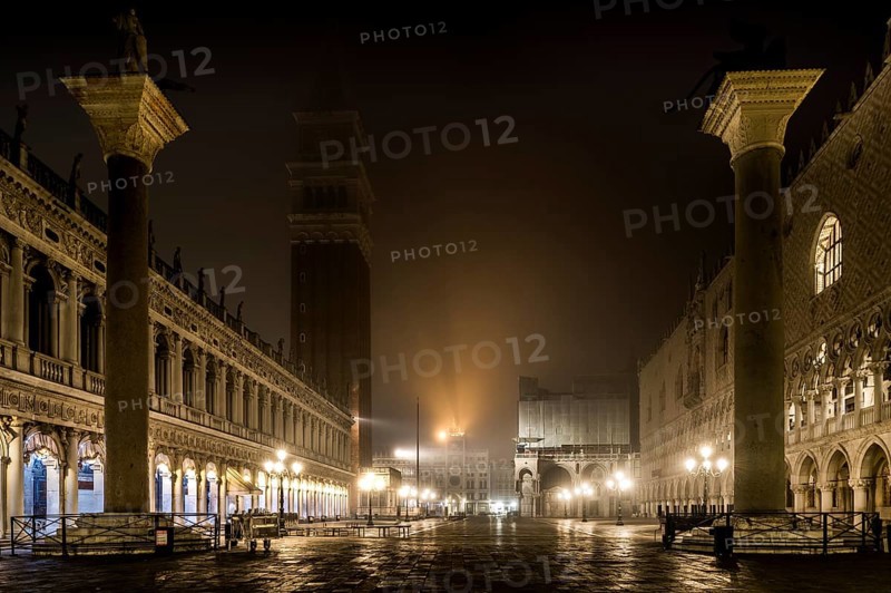 Doge's Palace and Campanile in a foggy night