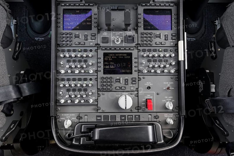 Center console in the cockpit of a Boeing 787-9 Dreamliner of the airline ANA