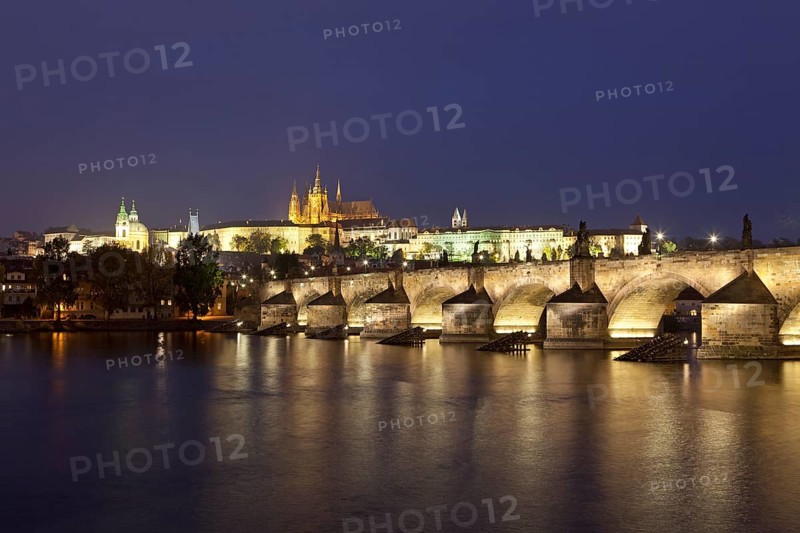 Prague Castle with Charles Bridge at night