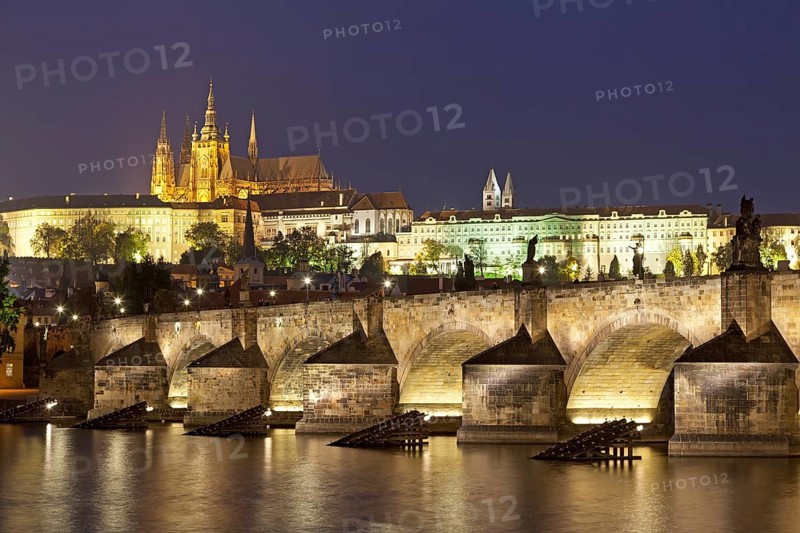 Prague Castle with Charles Bridge at night