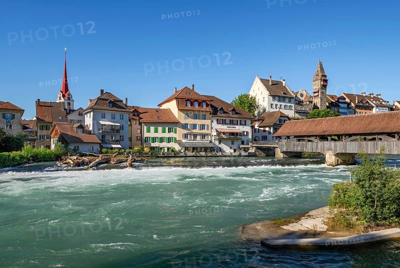 River Reuss with old wooden bridge