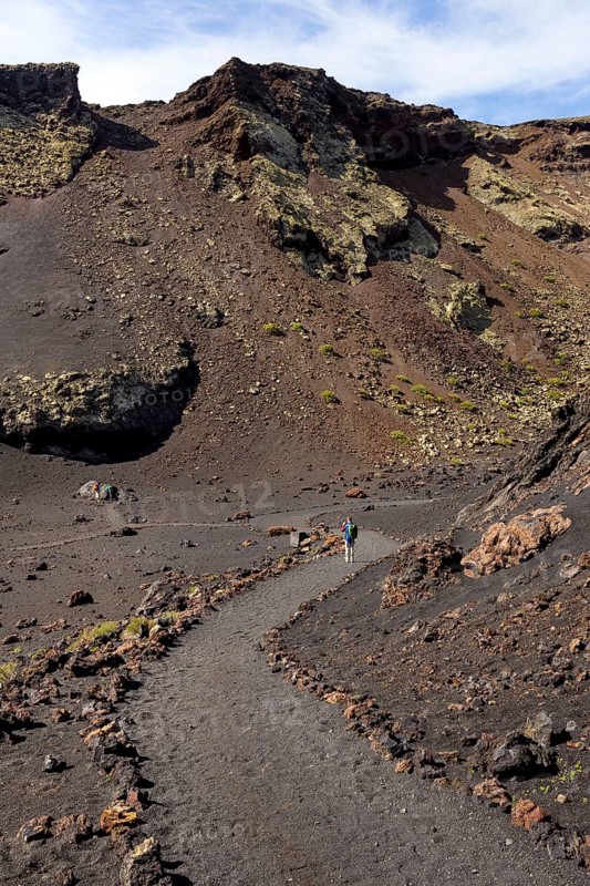 Hiking trail through volcanic landscape