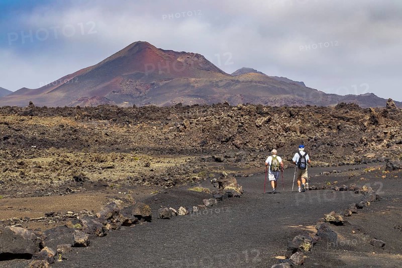 Hiking trail through volcanic landscape