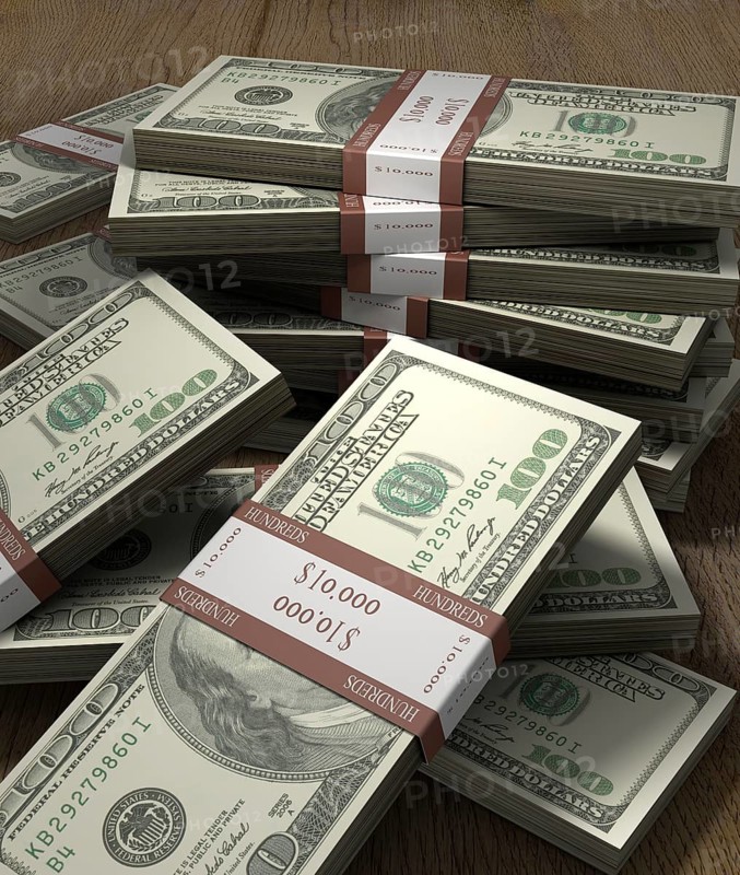 Bundled hundred dollar bills