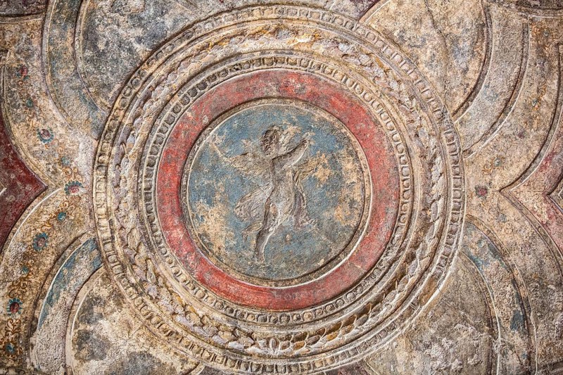 Ancient Roman relief in the thermal Stabian Spa
