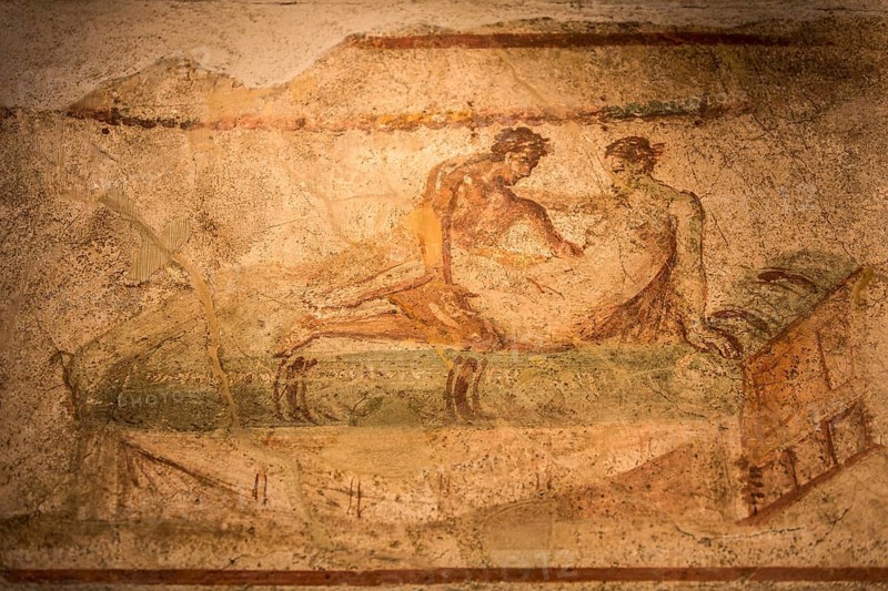 Erotic mural in the ancient brothel of Africanus