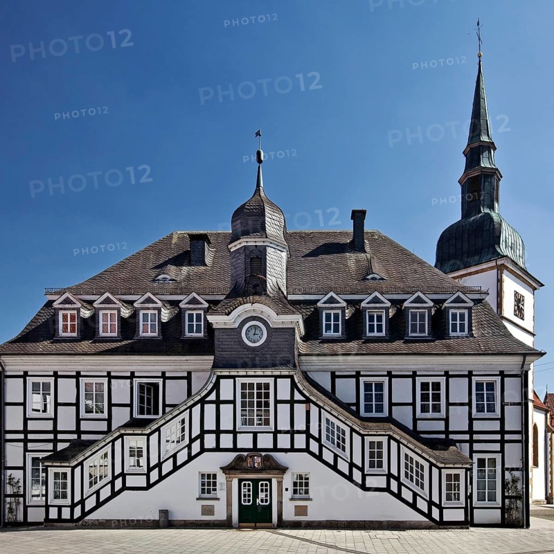 Historic town hall with St. Johannes Baptist parish church