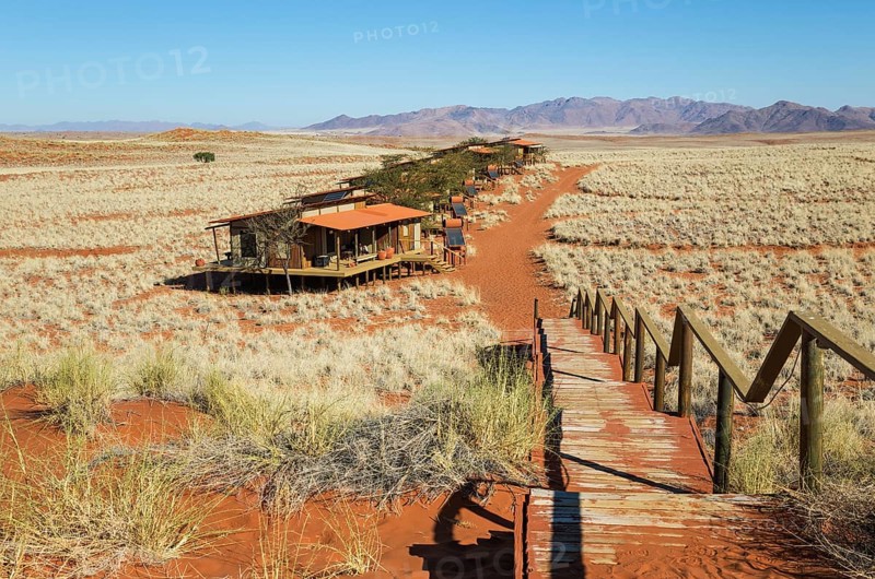 The chalets of the exclusive Wolwedans dunes lodge in a beautiful desert setting at the edge of the Namib Desert