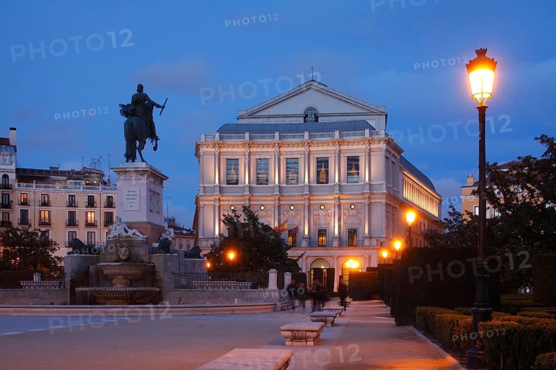 Opera house Teatro Real on the Plaza de Oriente at dusk