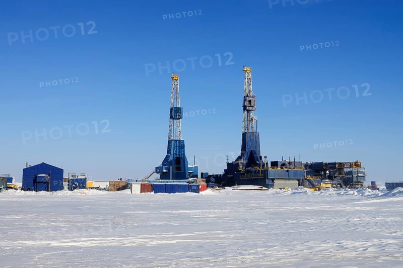 Oil derricks on the Prudhoe Bay oil field