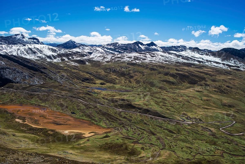 Snowy mountains and mountain pass