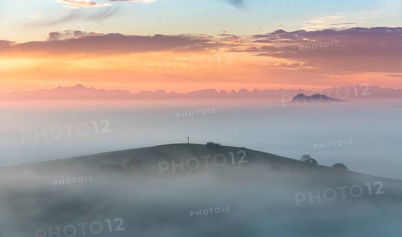 Morning high fog with view towards the mountains Bisberg