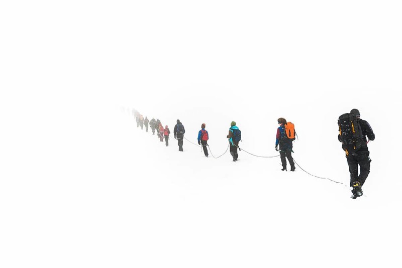 Roped party on glaciers Styggebreen
