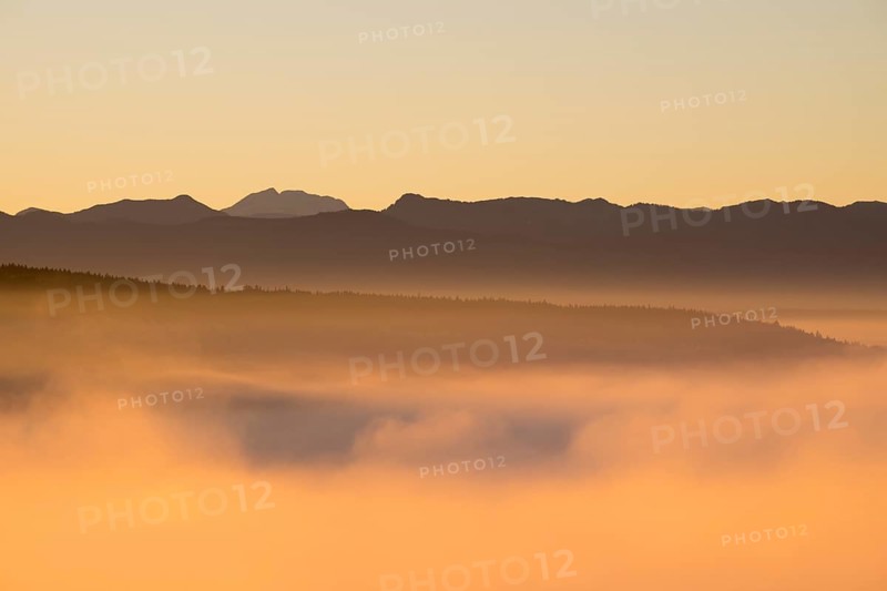 Morning fog at sunrise over the Pupplinger Au