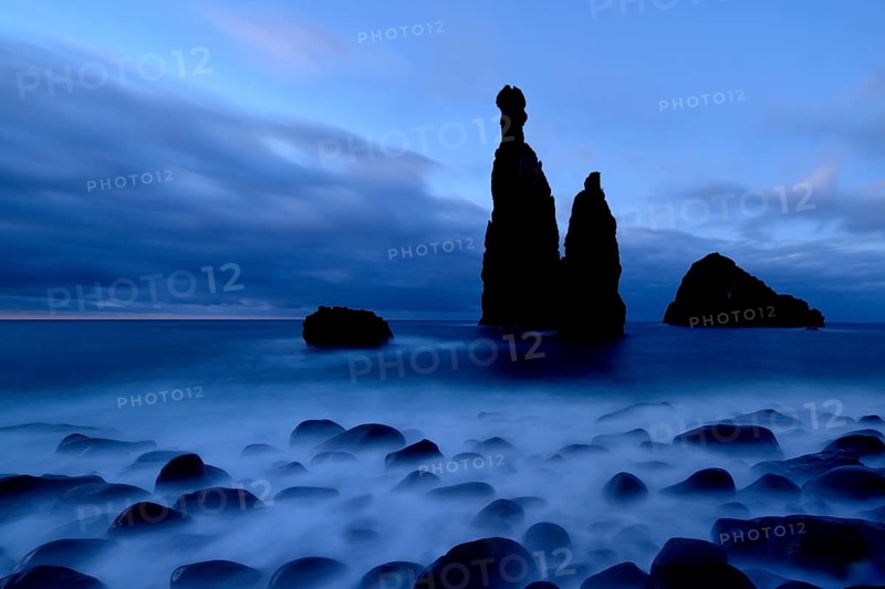 Volcanic rock formation Ilheus da Rib by the cliffs of Ribeira da Janela