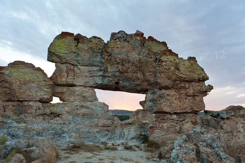 Rock formation La Fenetre d'Isalo at dusk