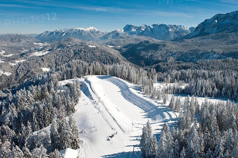 Skiers on Hausberg Mountain