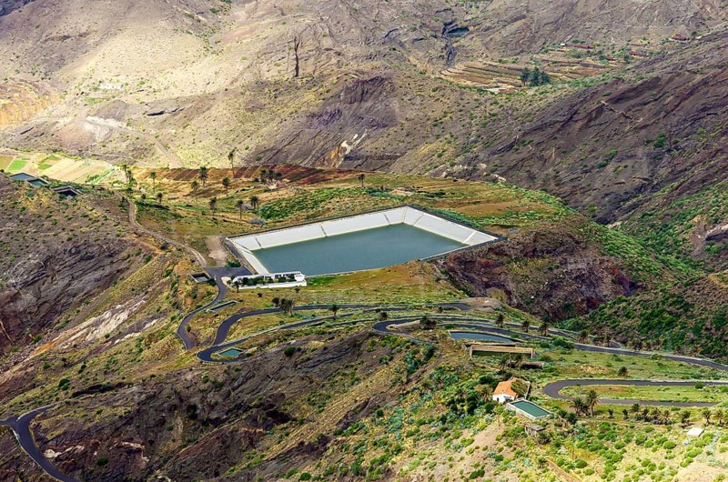 View of the valley with a reservoir