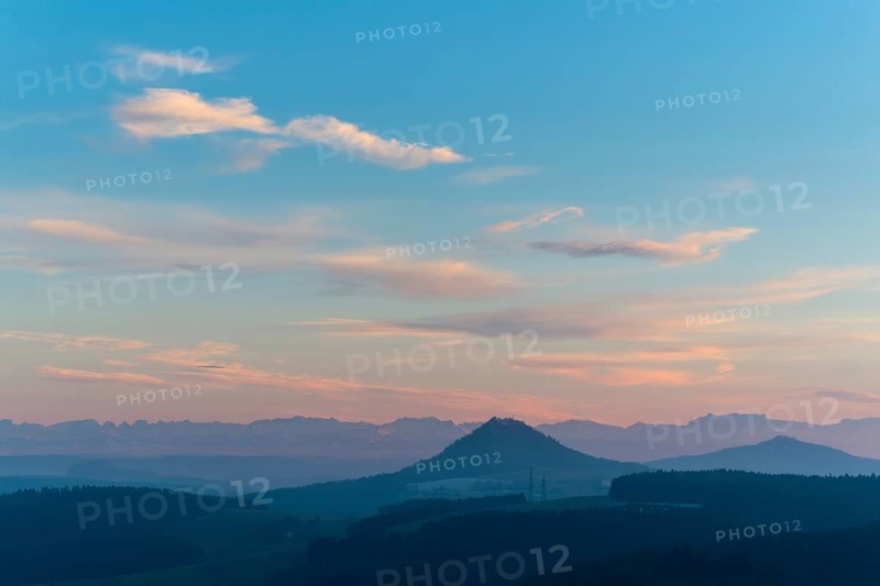Hegau landscape with Hohenhewen Mountain and Hohenstoffeln Mountain