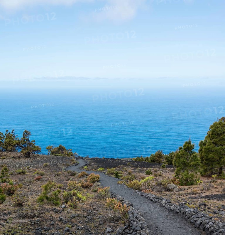 Hiking trail through a lava landscape