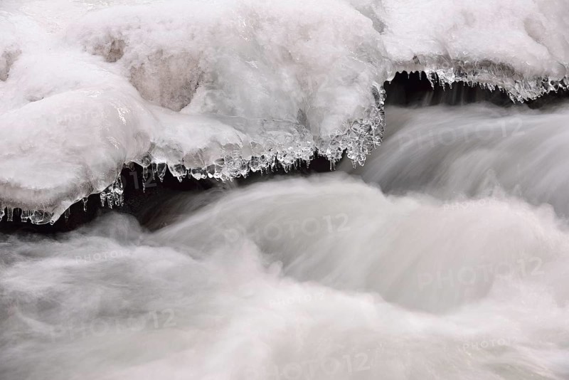 Waterfall covered in snow and ice in the Selke Valley
