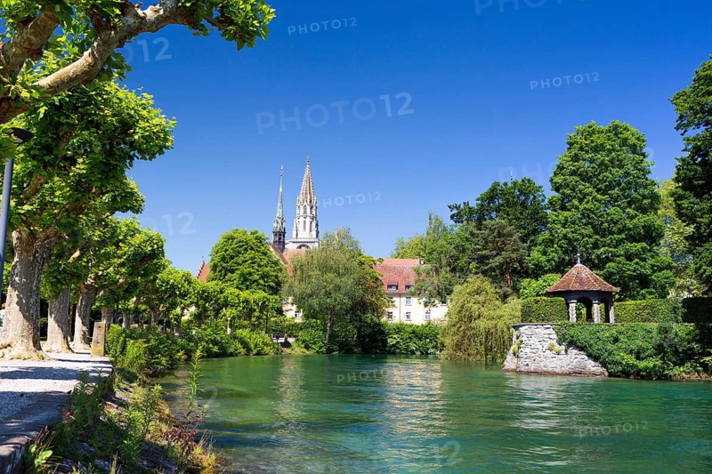 Minster of Our Lady with Lake Constance in the front and the Pavilion of Dominicans Island