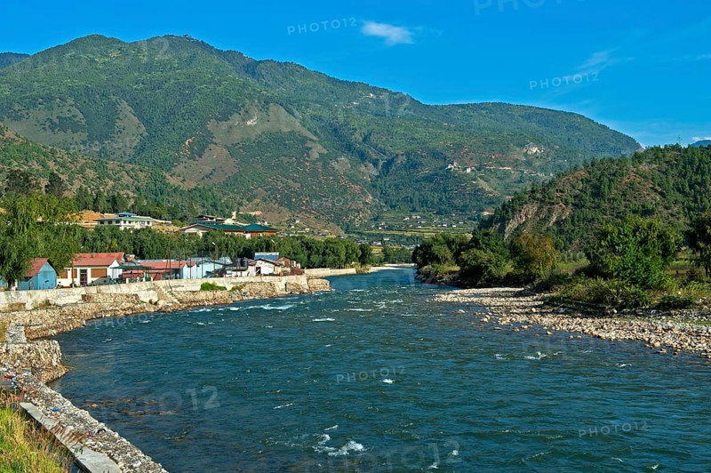 Landscape in the Paro Valley with the Paro Chhu River
