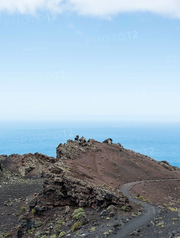 Hiking trail through a lava landscape