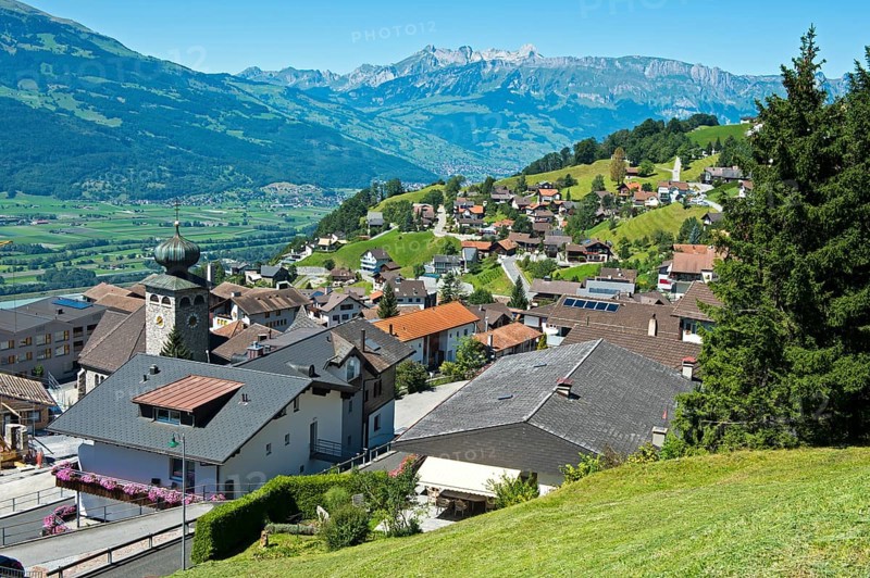 View from Triesenberg over the Rhine Valley towards the Alpstein Mountains