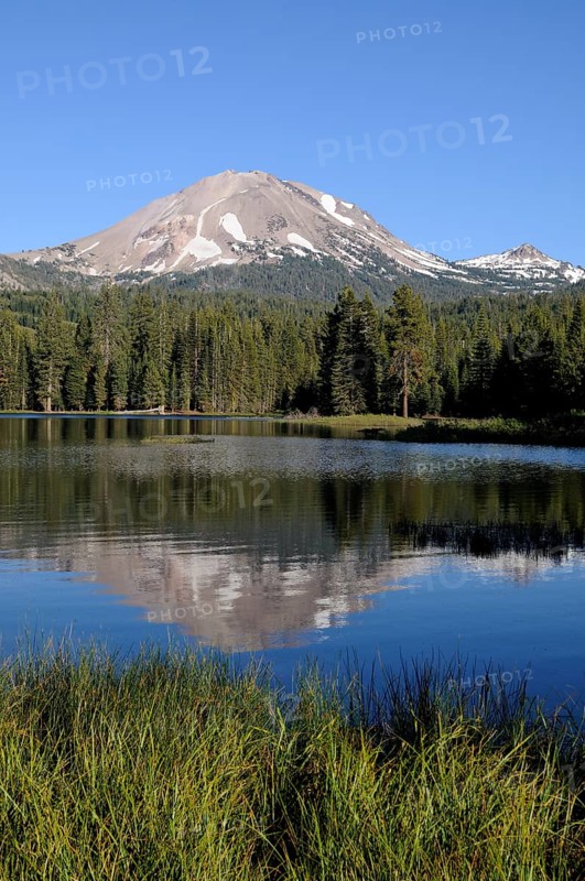 Volcano Lassen Peak reflected in Manzanita Lake