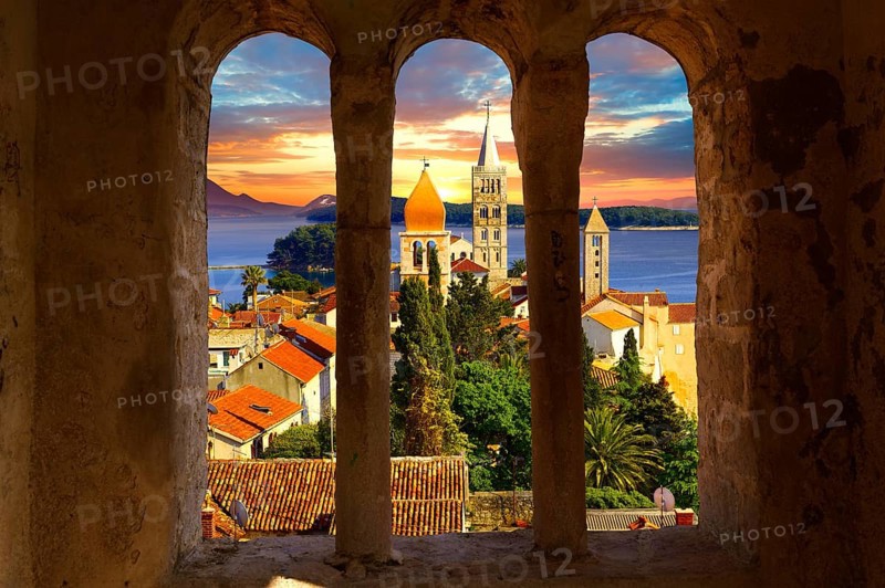 View from St John Church tower over the medieval roof tops of Rab town