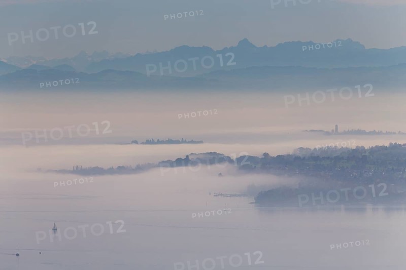 Fog over Lake Constance with a view towards Dingelsdorf