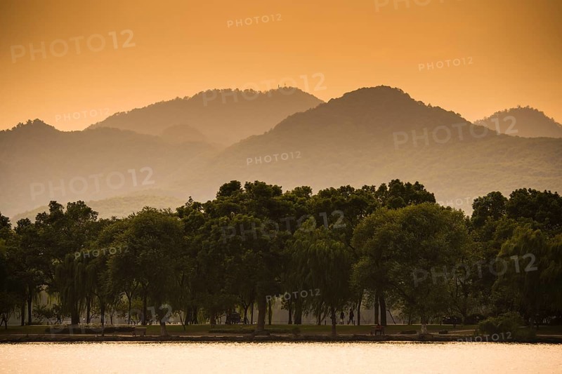 Hills at West Lake at sunset