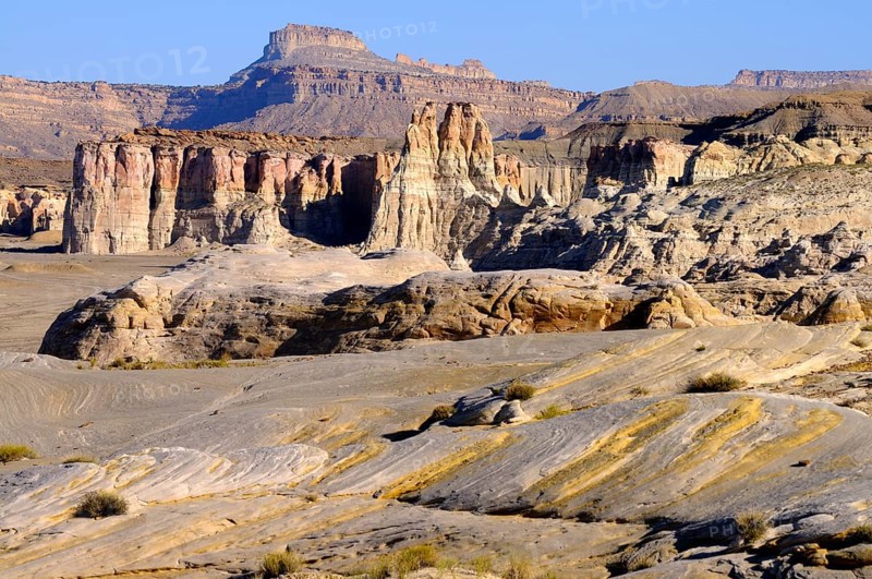 Sandstone formations and rock towers smoothed by erosion