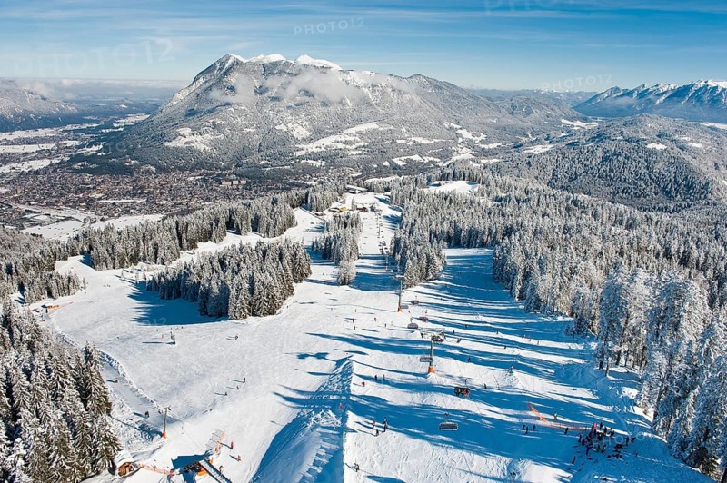 Skiers on Hausberg Mountain