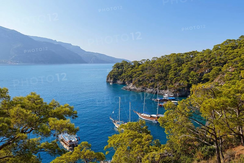Excursion boats mooring off Oludeniz near Fethiye