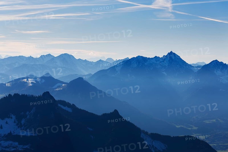 View from Hochries Mountain over the Inn Valley towards Wendelstein Mountain