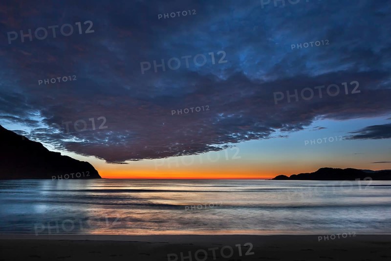 Refviksanden Beach on the island of Vagsoy in the evening light