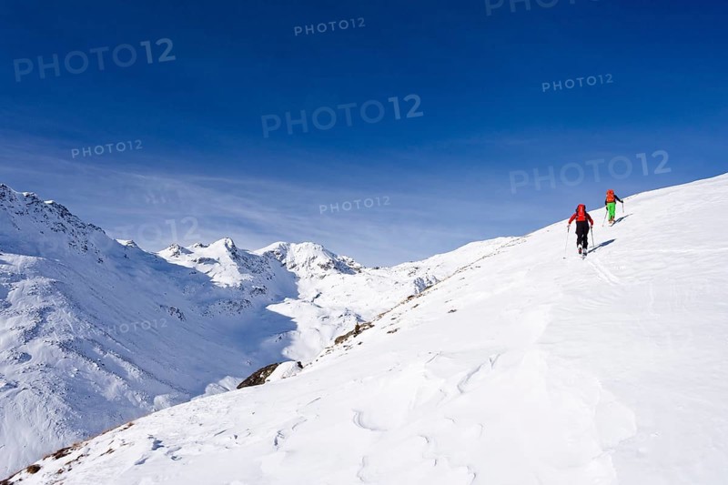 Ski touring in the ascent to the Kalfanwand in Val Martello