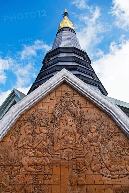 Relief at the Naphamethanidon Chedi of King Bhumibol Adulyadej on Mt Doi Inthanon