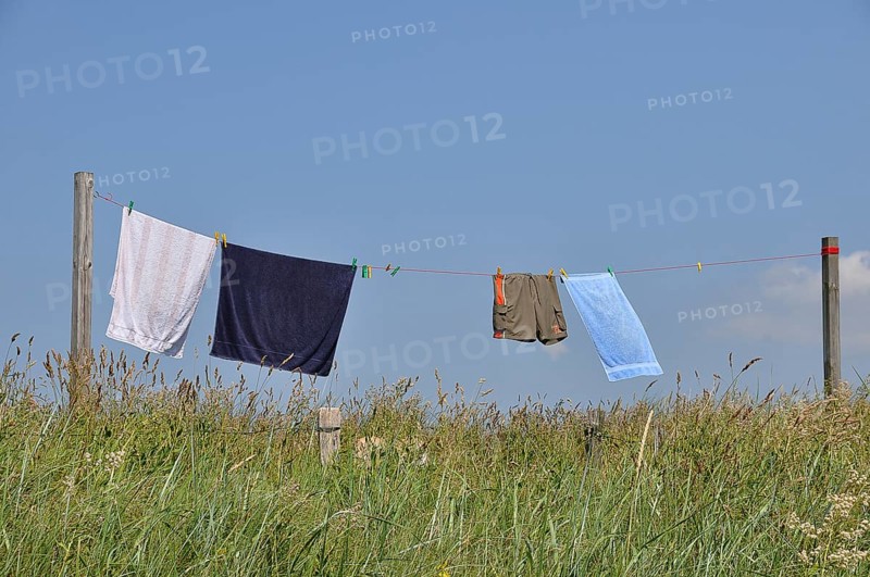Laundry hanging to dry on a washing line