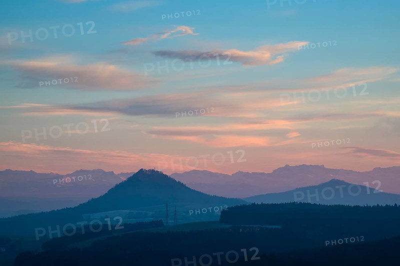Hegau landscape with Hohenhewen Mountain and Hohenstoffeln Mountain