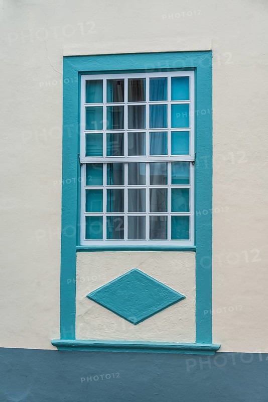 Turquoise coloured windows with a diamond shape