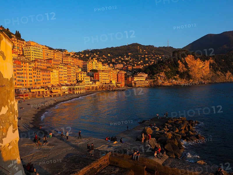 Facades of houses in the evening light